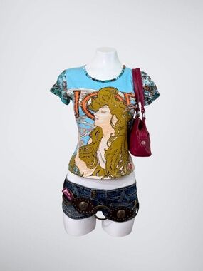 Vintage Y2K Archival Twenty Twenty Art Nouveau Graphic Top Mesh Back Top